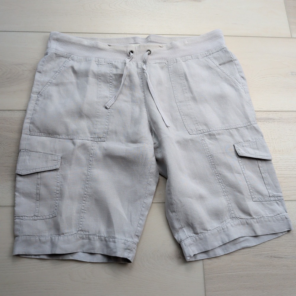 Eileen Fisher 100% Organic Linen Cargo Shorts Womens Medium Gray Pull On